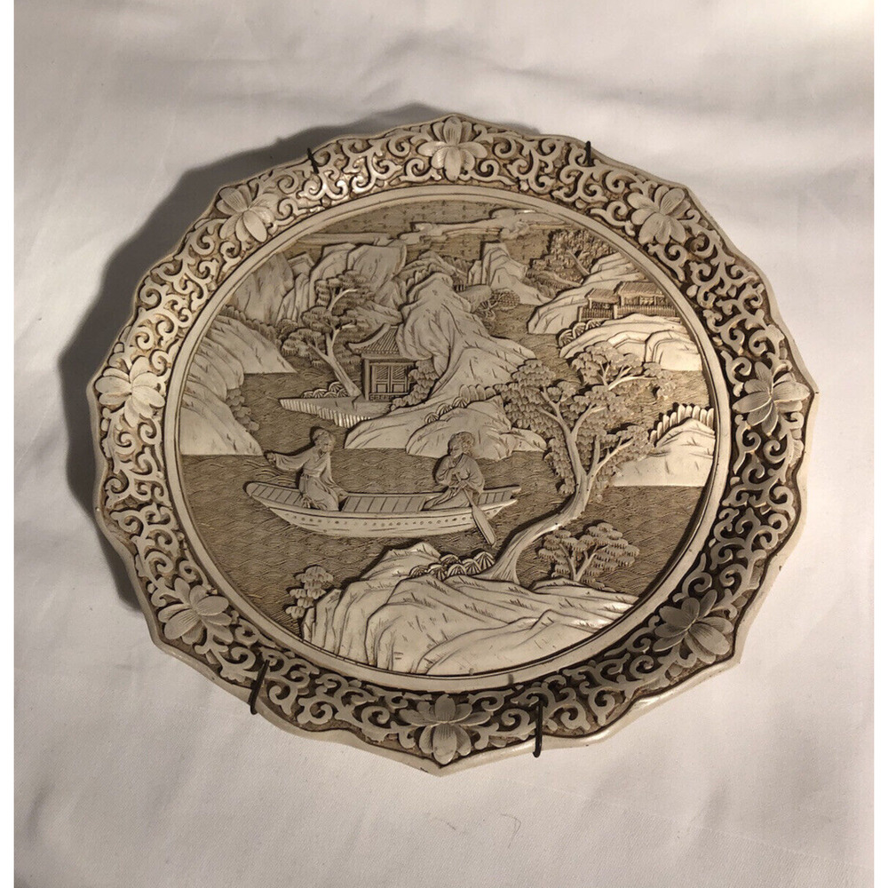 Vintage Ivory Dynasty Plate Carved Resin by Arnart Imports 1982